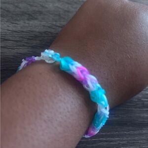 Colorful Kids Bracelet Blue, Purple, Pink, and white rubber band bracelet